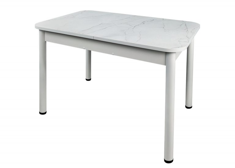 Стол Премьер раздвижной 170 x 90 (+50) см / Прямоугольный / Пластик Жемчужный Перито / Опора 4 Белая РУСТ